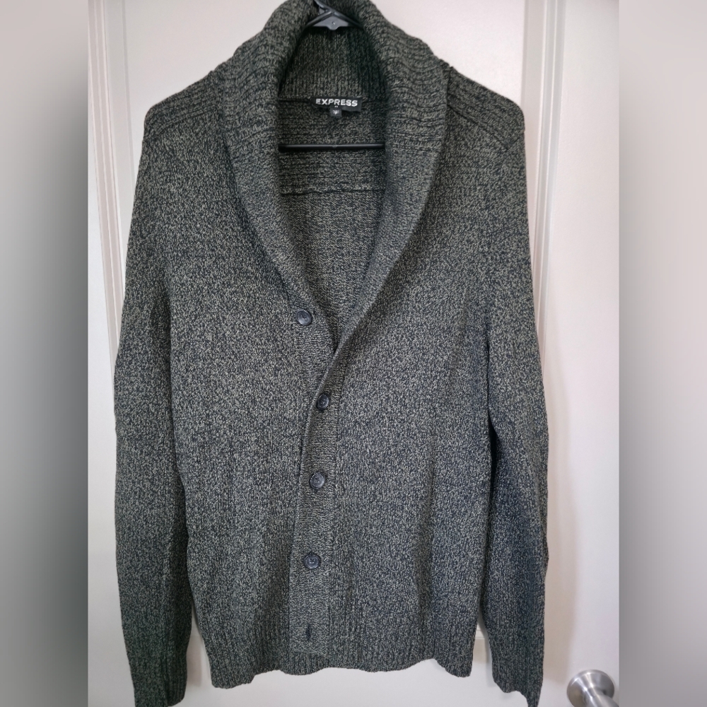Express Men's Charcoal Cardigan Sweater